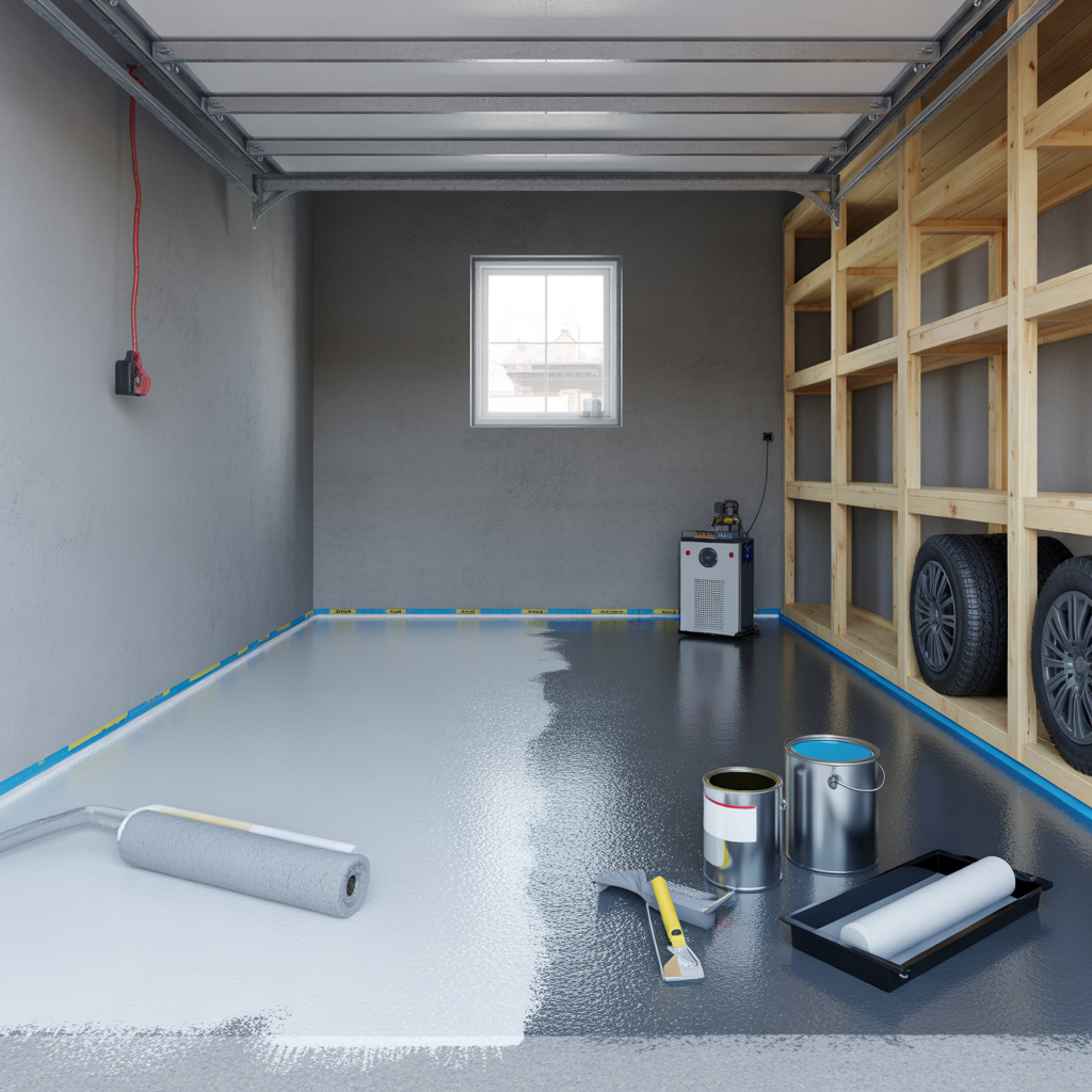 mala betonggolv i garage forarbete fargval och torktid